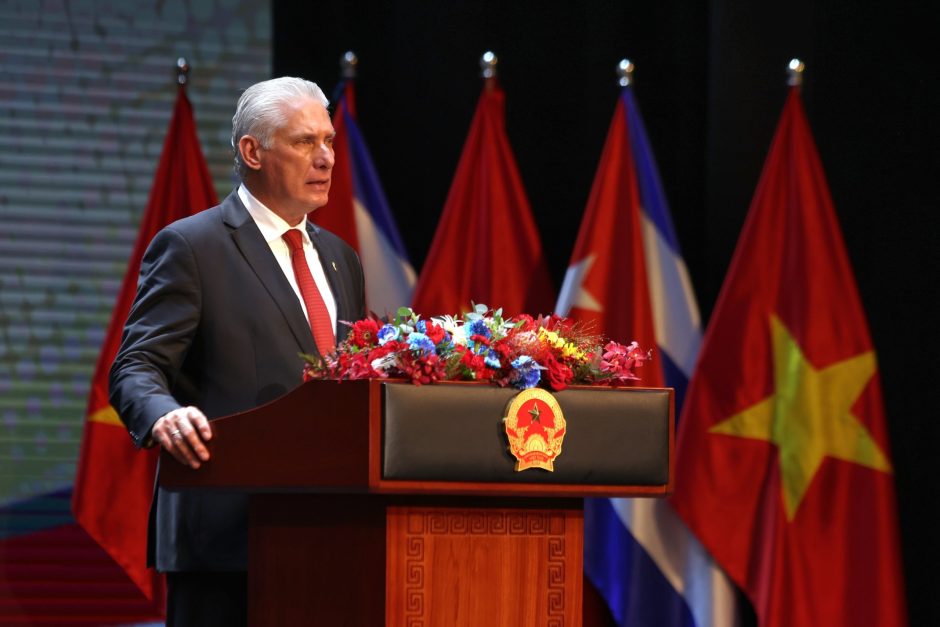 Discurso pronunciado por Miguel Mario Díaz-Canel Bermúdez, Primer Secretario del Comité Central del Partido Comunista de Cuba y Presidente de la República, con motivo del Aniversario 65 de las relaciones bilaterales entre Cuba y Vietnam. Foto: Estudios Revolución.